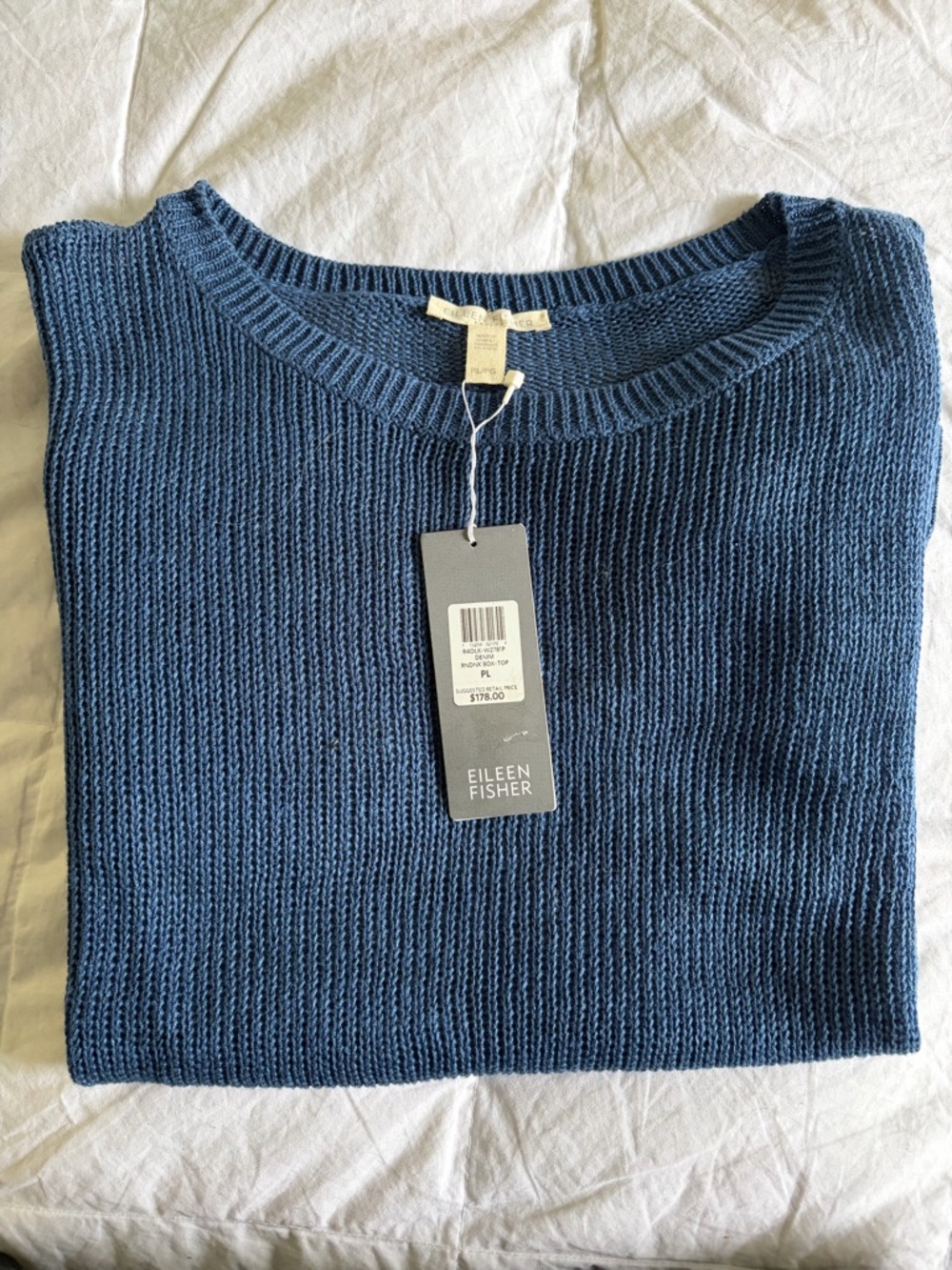 Eileen Fisher Denim Roundneck Box-top Linen Sweater